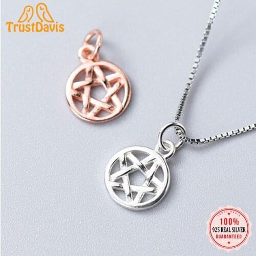 Trustdavis 2021 Real 925 Sterling Silver Fashion Sweet Round Hollow Star Charm Pendant Handmade DIY Accessories Jewelry DZ260