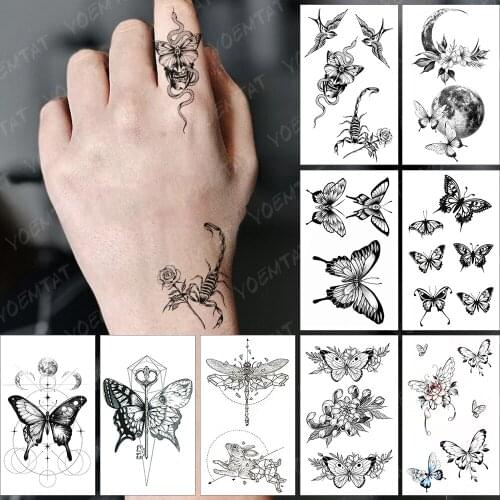 Waterproof Temporary Tattoo Sticker Finger Butterfly Skull Snake Scorpion Swallow Flash Tatoo Fake Tatto For Body Art Women Men