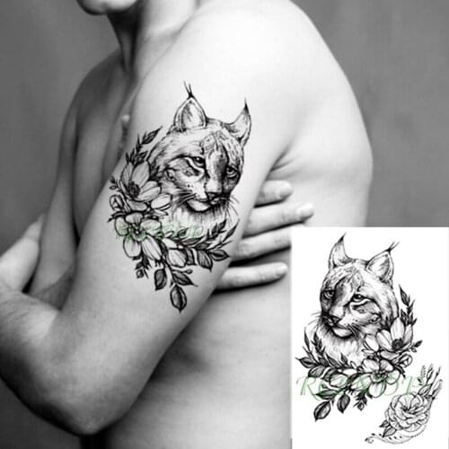 Waterproof Temporary Tattoo Sticker lion big cat animal flower black fake tatto flash arm tatoo body art for girl women men