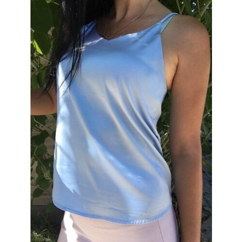 WWENN Sexy Silk Sleeveless Crop Top T Shirt Women Tshirt Sexy Blue Tee Shirt Femme Summer Tops For Women 2019