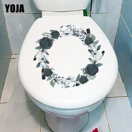 YOJA 22.1*19.5CM Rose Feather Wreath Personality Toilet WC Decor Fashion Home Bedroom Wall Sticker T1-0938