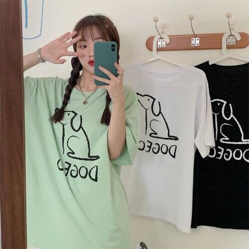 Woman Cloth Korean Harajuku T-shirt Casual Tee Kawaii Cartoon Puppy Print T Shirt Female Summer Y2k Aesthetic Ins Wild Loose Top