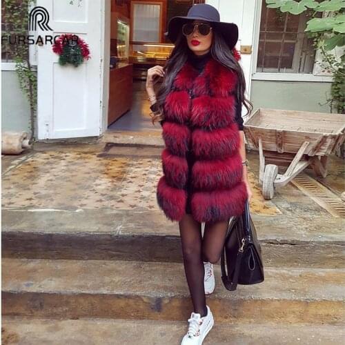FURSARCAR Real Fur Vest Women Natural Raccoon Fur Jacket Female Winter&Autumn Fashion Luxury Real Raccoon Fur Gilet