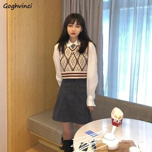 Sweater Vest Women Argyle Embroidery Knitted Jumpers Womens Preppy Style Couple Casual Sweet Chic Ins All Match Fashion Harajuku