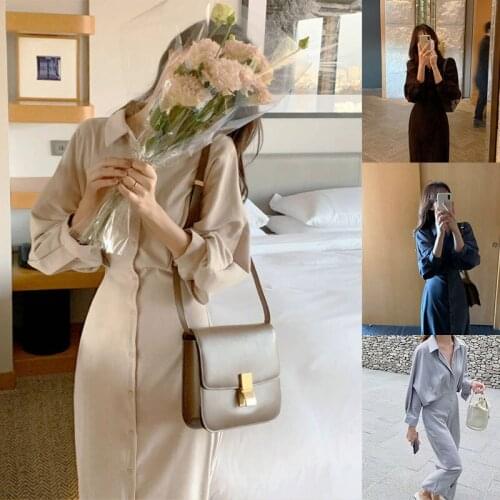 Fashion Long Sleeve Shirt Dress Womens Summer Vintage Button Midi Dresses Za Female Casual Loose Party Robe Vestido Maxi