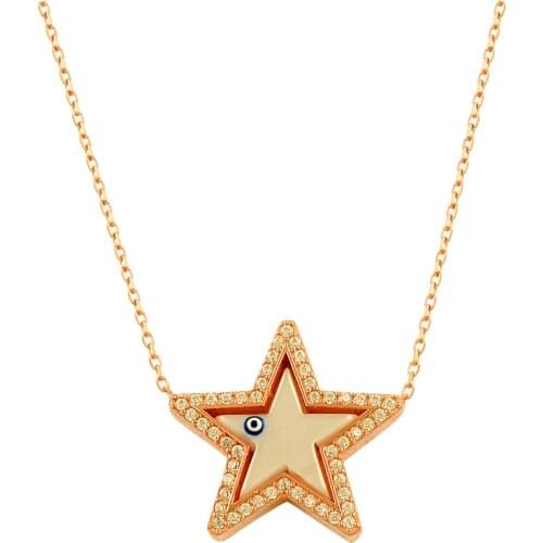 Star Necklace Hollywood Star Good Luck Evil Eye 925 Sterling Silver Lucky Eye Colorful Evil Eye Pendant Choker Necklace