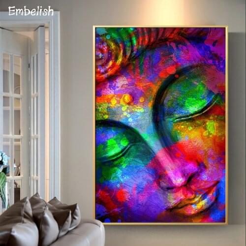 1 Pieces Colorful Buddha Face Statue Modern Home Decor Wall Art Pictures For Living Room Posters HD Print On Canvas Oil Painting