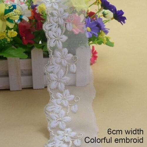 10yards 6cm colorful lace embroidery lace french lace ribbon fabric guipure diy trims warp knitting sewing Accessories#3393