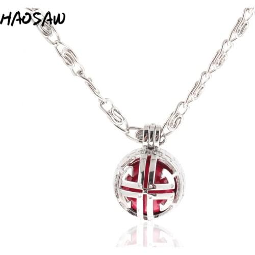 30mm Necklace Fashion Hollow Cage Magic Box Music Sound Bell Choose Color Bead Long Pendant For Women Jewelry Making