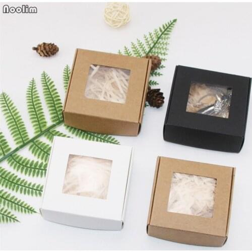 50Pcs/set Kraft Paper Candy Box Transparent PVC Window Soap Boxes Jewelry Gift Packaging Box Wedding Party Birthday Favors