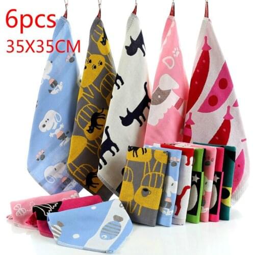 6pcs 35X35cm Foreign trade cotton gauze towel square with hook absorbent baby gauze children towel cotton face towel face towel