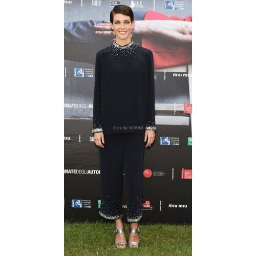 9152 Black High-neck Ankel-length chiffon Celebrity dresses/Formal gowns Venice Film Festival free shipping pantsuit