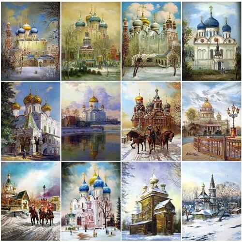 Diamond Embroidery Landscape 5D DIY Diamond Painting Church Full Drill Picture Winter Rhinestones Kits Wall Decor