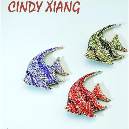 CINDY XIANG Rhinestone Fish Brooches for Women Tropical Fish Pin Coloful Animal Brooch High Quality