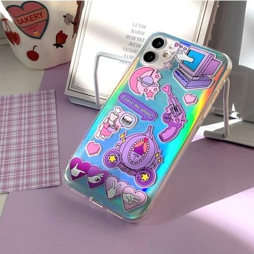 Retro Bear Phone Case Laser Silicone Soft Case Pumpkin for IPhone 12 pro max 11Pro Max Case for X XR XS Max 7 8 Plus Transparent