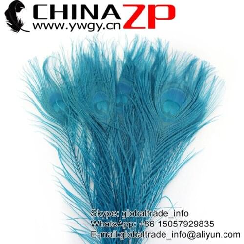 CHINAZP Factory 25-30cm Length 500pcs/lot Gorgeous Full Eye Dyed Turquoise Peacock Feathers for Sale Cheap