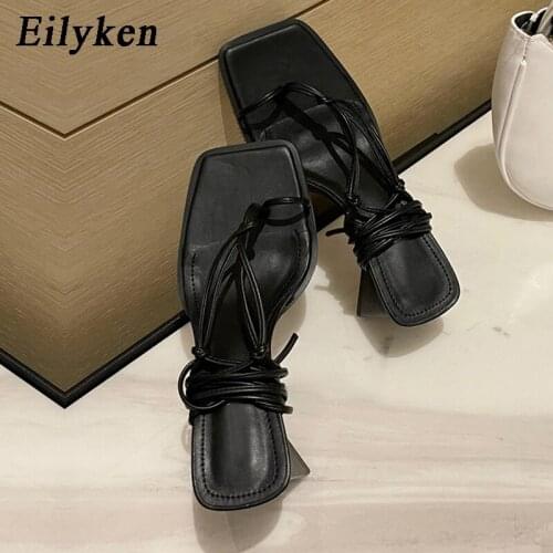 Eilyken Summer Women Sandals Fashion Narrow Band Ankle Strap Sandals Ladies Elegant Sriangle High Heels Dress Pumps Lace-Up Shoe