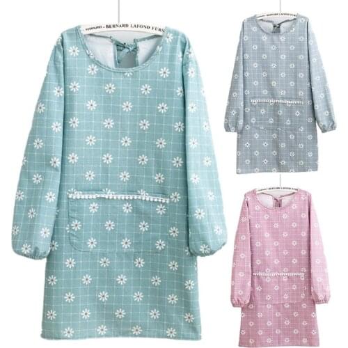 Long-Sleeved Kitchen Daisy Aprons with Pockets For Women Cooking Baking BBQ and Gardening Cleaning Work Creating Art K0AB