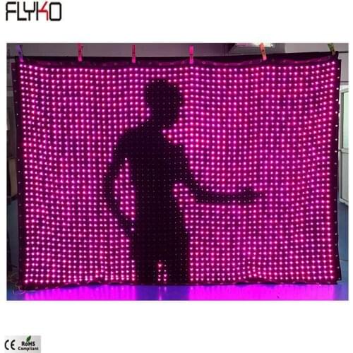 Flyko factory price changeable and flexible high quality P50mm 2x3m led video curtain full color in door semi-out door