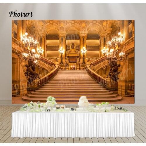 PHOTURT Beauty and the Beast Palace Backdrop Wedding Birthday Photography Banner Golden Vinyl Photo Background Red Carpet Props