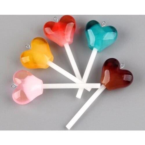10pcs 18*40MM DIY resin fittings heart lollipop candy charms pendants craft ornament jewelry making materials boutique trinket