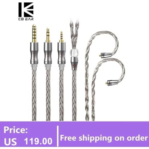 KBEAR Wide 8 Core 5N Graphene Single Crystal Copper Silver Plated Earphone Cable Litz 2.5/3.5/4.4mm 2Pin/MMCX for BLON BL-01