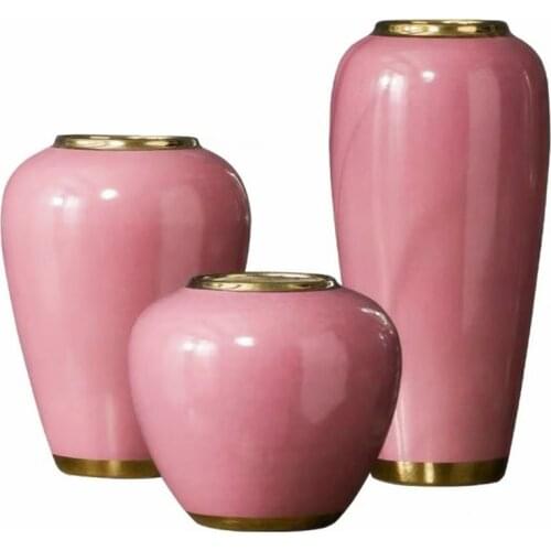 Jingdezheng Ceramics Gold Line Orange Blue Pink Flower Vase Crafts Ornaments Modern Home Living Room Desktop Insert Craft