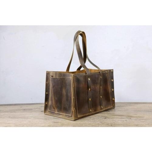 Custom leather tool bag box , vintage leather tool tote bag for men , leather anniversary gift husband gift