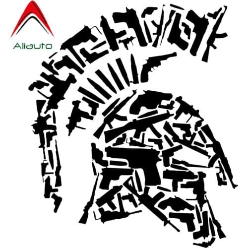 Aliauto Creative Car Stickers Sparta Helmet Gun Vinyl Motorcycle Decorative Waterproof Reflective Decal Black/Silver,15cm*13cm