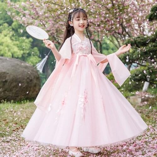 Lovely Girls Hanfu Traditional Chinese Ancient Costume Han Dynasty Perform Dress Oriental Princess Dress Kids Dance Wear Cosplay