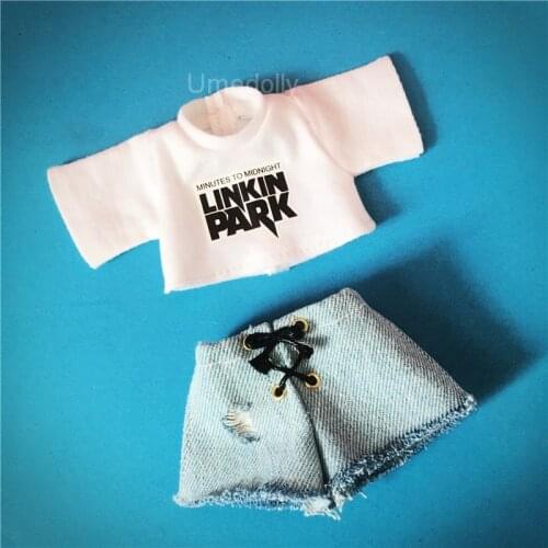 Fashion T-shirt and Denim Shorts for Blyth, Licca, Azone, 1/6 BJD, 1/8 BJD Doll Clothes Accessories