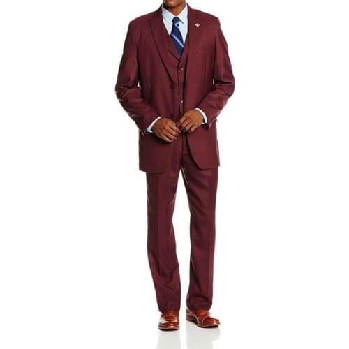 Fashion groom tuxedo red elegant mens wedding suits peak lapel man formal wear three piece suit custom (jacket+pants+vest)