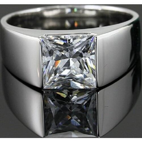 Solitaire Male Princess cut 3ct Diamond Ring 925 sterling silver Jewelry moissanite Engagement Wedding band Rings for men Gift