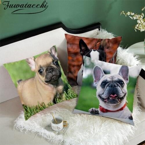 Fuwatacchi Cute Dog Print Cushion Cover Animal Photo Pillow Cover For Sofa Home Living Room French Bulldog Decorative Pillowcase
