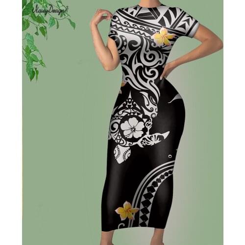 Noisydesigns Sexy Summer Vintage Slim Pencil Dresses For Womens Polynesian Tribal Samoan Floral Fashion Bodycon Dress Size 4XL