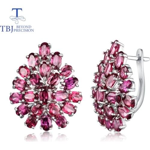 Latest style flower shape rhodolite clasp earring 925 sterling silver fine jewelry for dignified,elegant female office workers