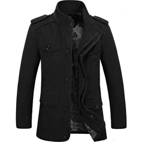 New arrival autumn and winter men high quality stand collar middle length zipper closure military style windbreaker trench coat