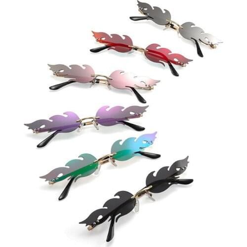 Rimless Wave Sunglasses Fire Flame Sunglasses Streetwear Car Driving Glasses Trending Narrow Fashion UV 400 Eyewear Moto Glasses