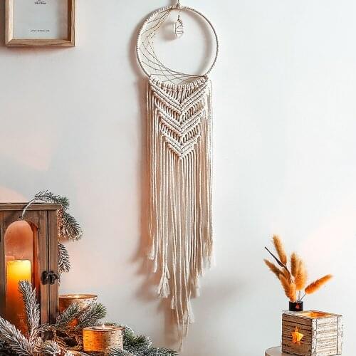 Hand-woven Moon Dream Catcher Crystal Stone Pendant Wind Chimes Bedroom Pendant Home Ins Wall Hanging Wall Decoration Tapestry