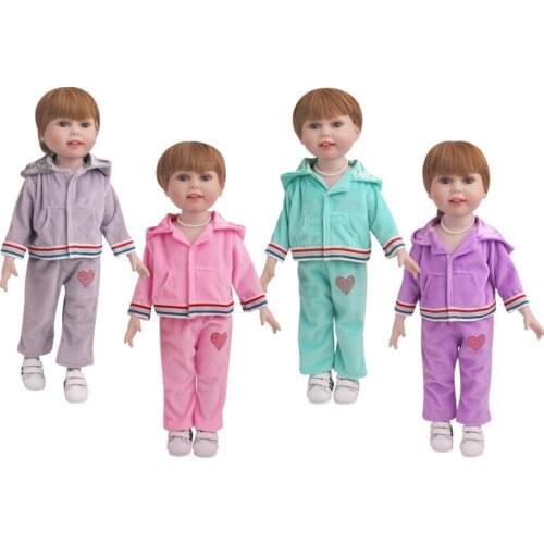 18 inch Girls doll clothes Casual hooded tracksuit suit American new born dress Baby toys fit 43 cm baby dolls c846