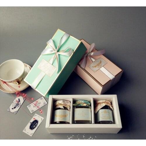 Pink Blue Kraft Paper Box For 3*100ML Glass Bottles Jam/Honey/Sauce/Pudding Packaging Box Drawer Boxes SN2970