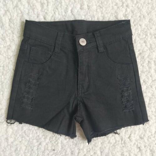 RTS wholesale baby girls shorts denim fashion pocket button black adjustable waistband summer spring cute girls shorts jeans