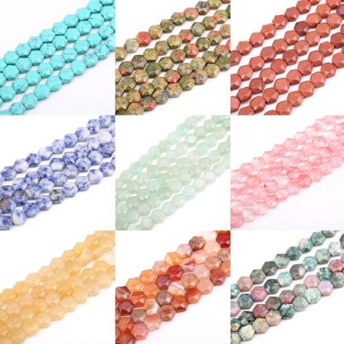 Hexagon Double Side Flower Loose Beads Wholesale Natural Stone DIY Making Bracelet Necklace Jewelry 8mm*8mm*4mm 27pcs/strand