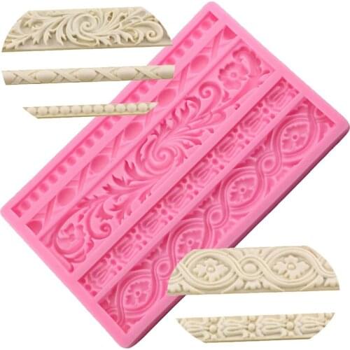 Baroque Scroll Relief Cake Border Silicone Mold Frame Fondant Cake Decorating Tools Candy Chocolate Gumpaste Moulds