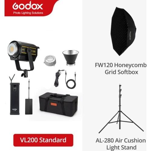 Godox VL200 VL-200 200W 5600K White Version LED Video Light Continuous Output Bowens Mount Studio Light App Support