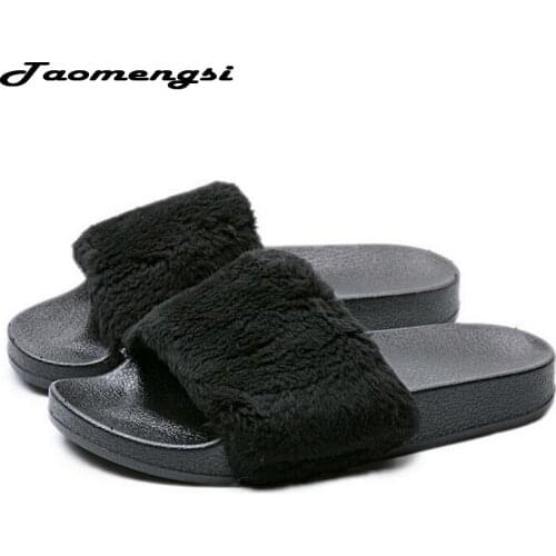 Taomengsi Cotton Slippers Ms Plush Warm Couple Word Home Slippers Autumn And Winter Hair Slippers SIZE 36-40