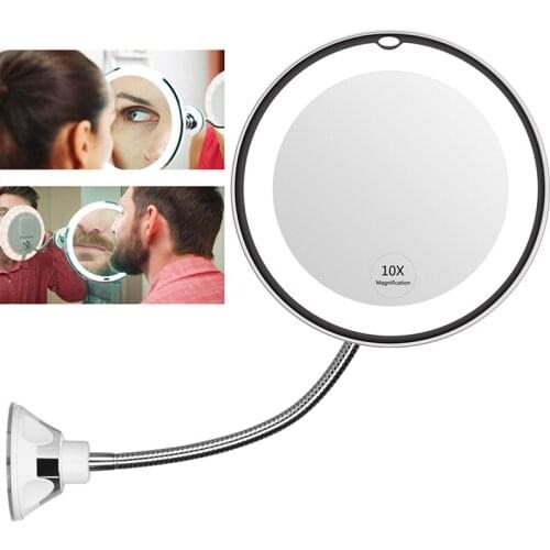 360 Degree Rotation Makeup Mirror Sucker Flexible Vanity Mirror HD 10X Magnifying with LED Light Makeup Mirrors Beauty Tools