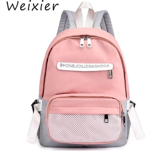 WEIXIER Fashion Letter Print School Bag Rucksack Double Zipper Teenager Girls Waterproof nylon Backpack Mochila Sac A Dos AL-69
