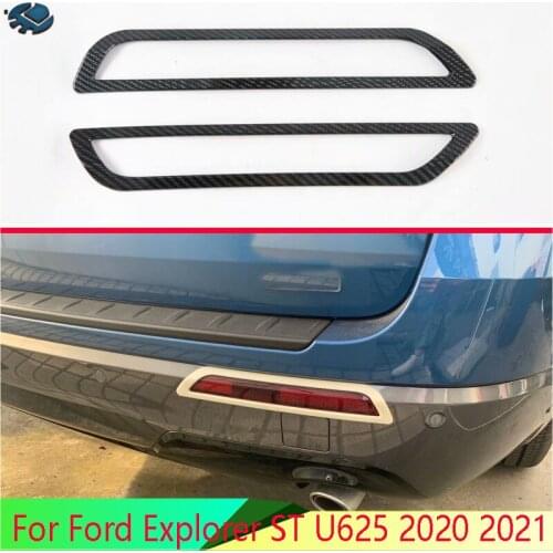 For Ford Explorer ST U625 2020 2021 Carbon Fiber Style Rear Reflector Fog Light Lamp Cover Trim Bezel Frame Styling Garnish