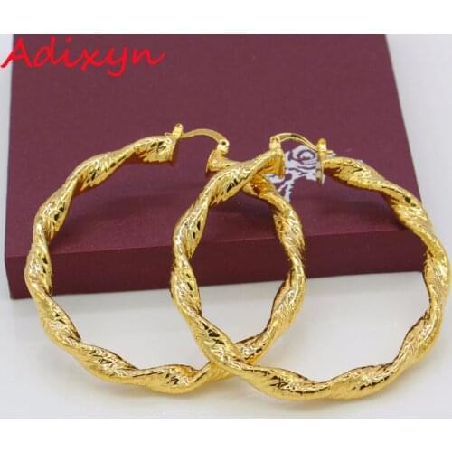 Adixyn 5.5cm African Big Circle Earrings for Women Gold Color Twisted Earrings Arab Ethiopian Jewelry N01094